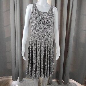 Nicole Miller Green, Peach, Black, White Patterned Midi Dress Size Large